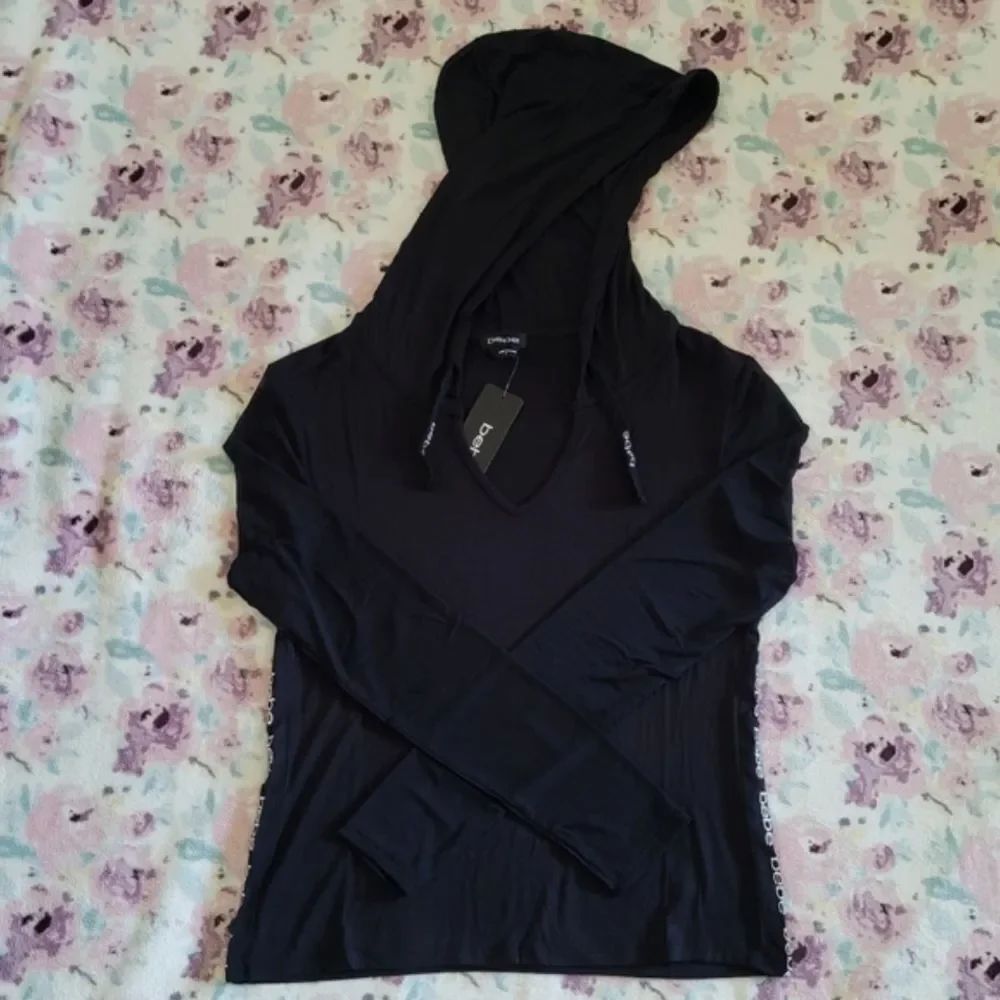 bebe Black🖤 Mini Logo Tape Lightweight Hoodie - NWT